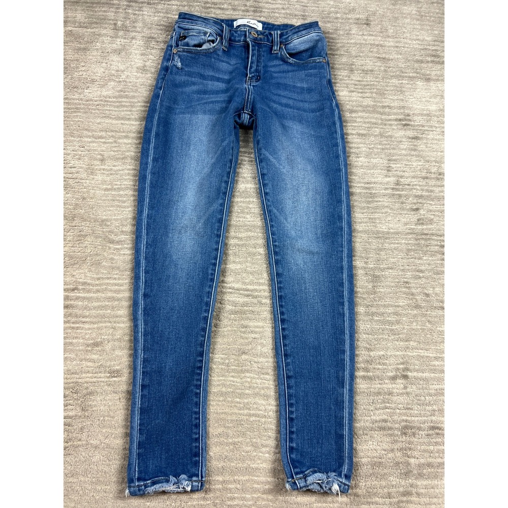 KanCan Jeans Women 5/26 Blue Skinny KC7321M Medium Wash Raw Hem Mid Rise Stretch
